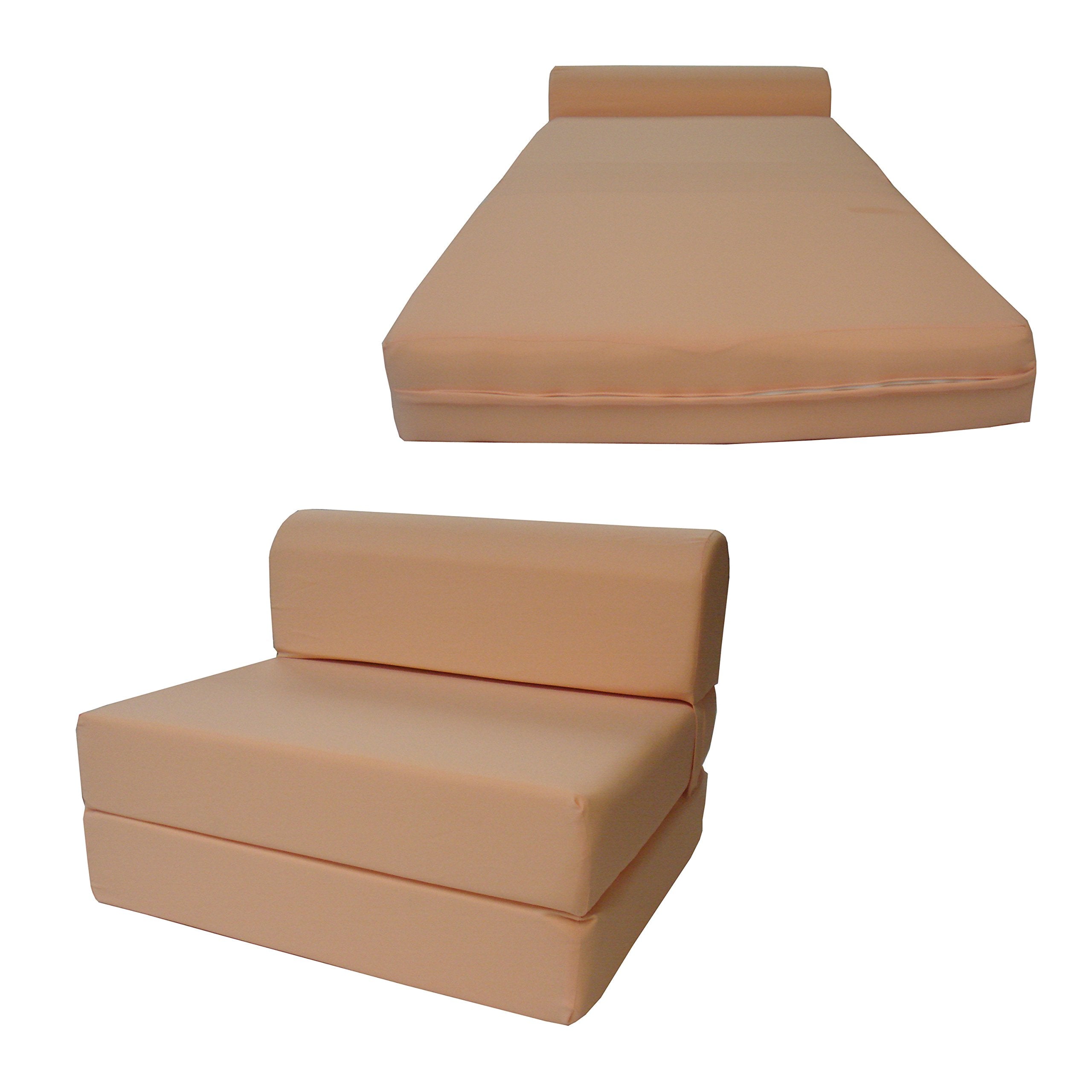 D&D Futon Furniture Sleeper Chair Folding Bed, Studio Sofa Guest Folded Mattress, High Density Foam (72 X 48 X 6, Peach)